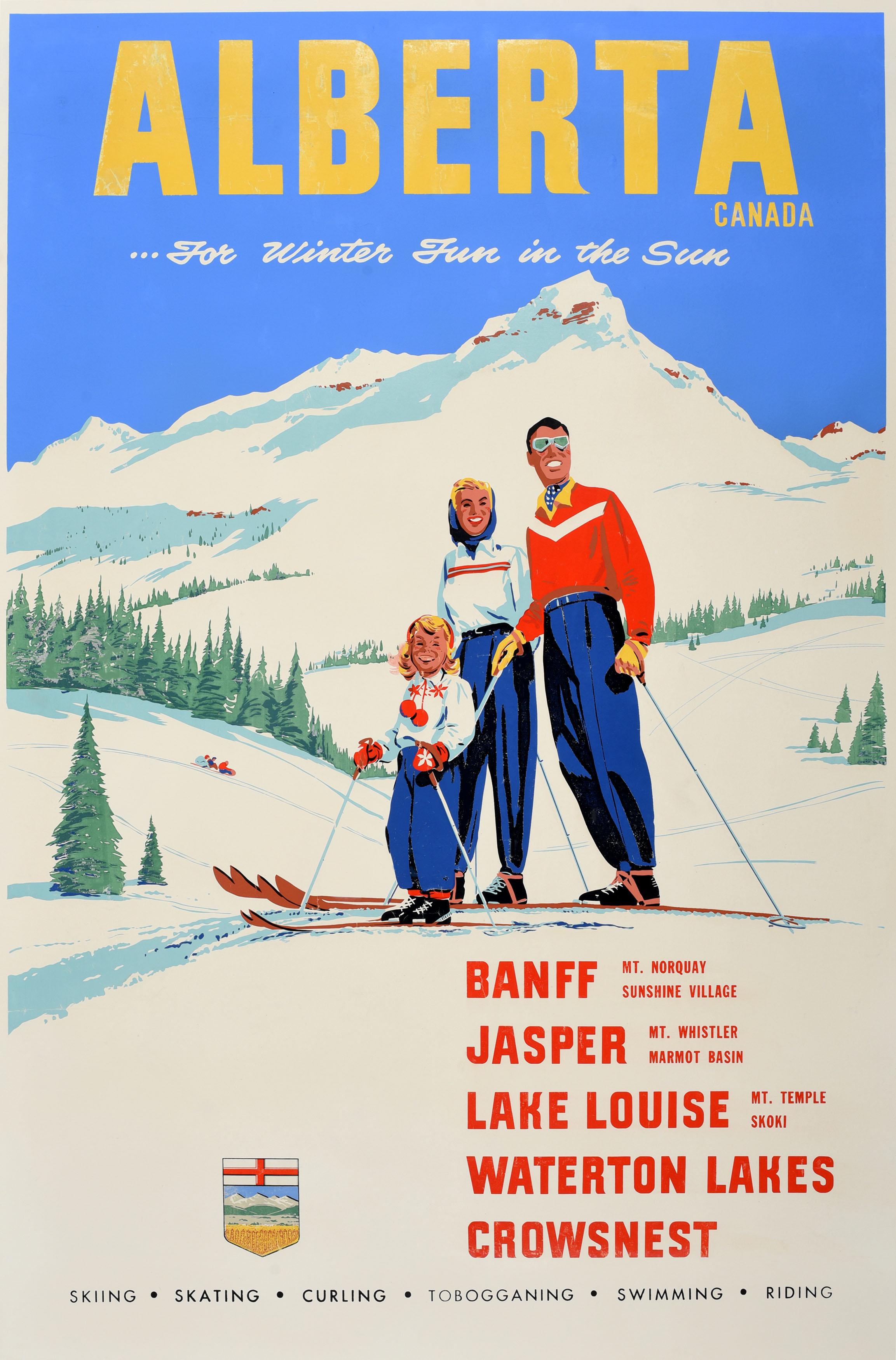 Original Vintage Poster For Alberta Canada Ski Resorts Banff Jasper Lake Louise