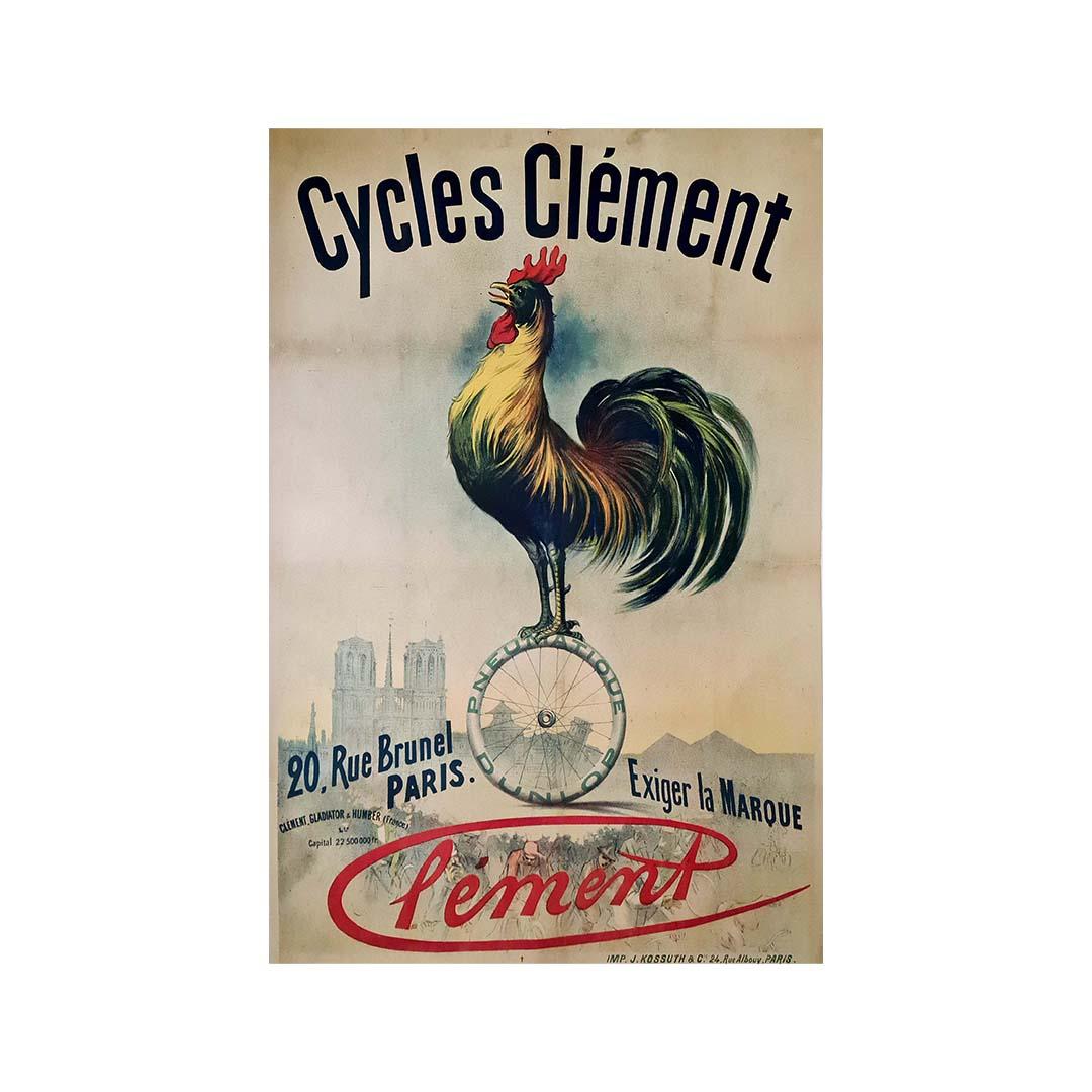 Original vintage poster for Cycles Clément Pneumatique Dunlop  For Sale 1
