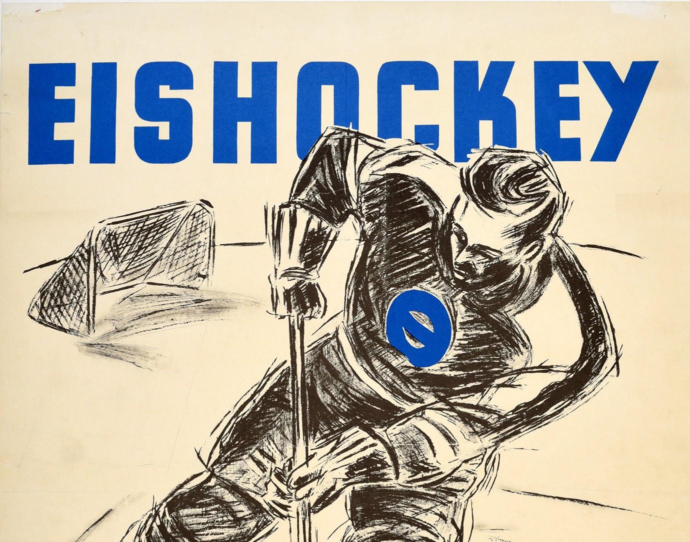 Original Vintage Poster For Eishockey Ice Hockey Sport Skater Ice Rink Puck Goal - Print by Unknown