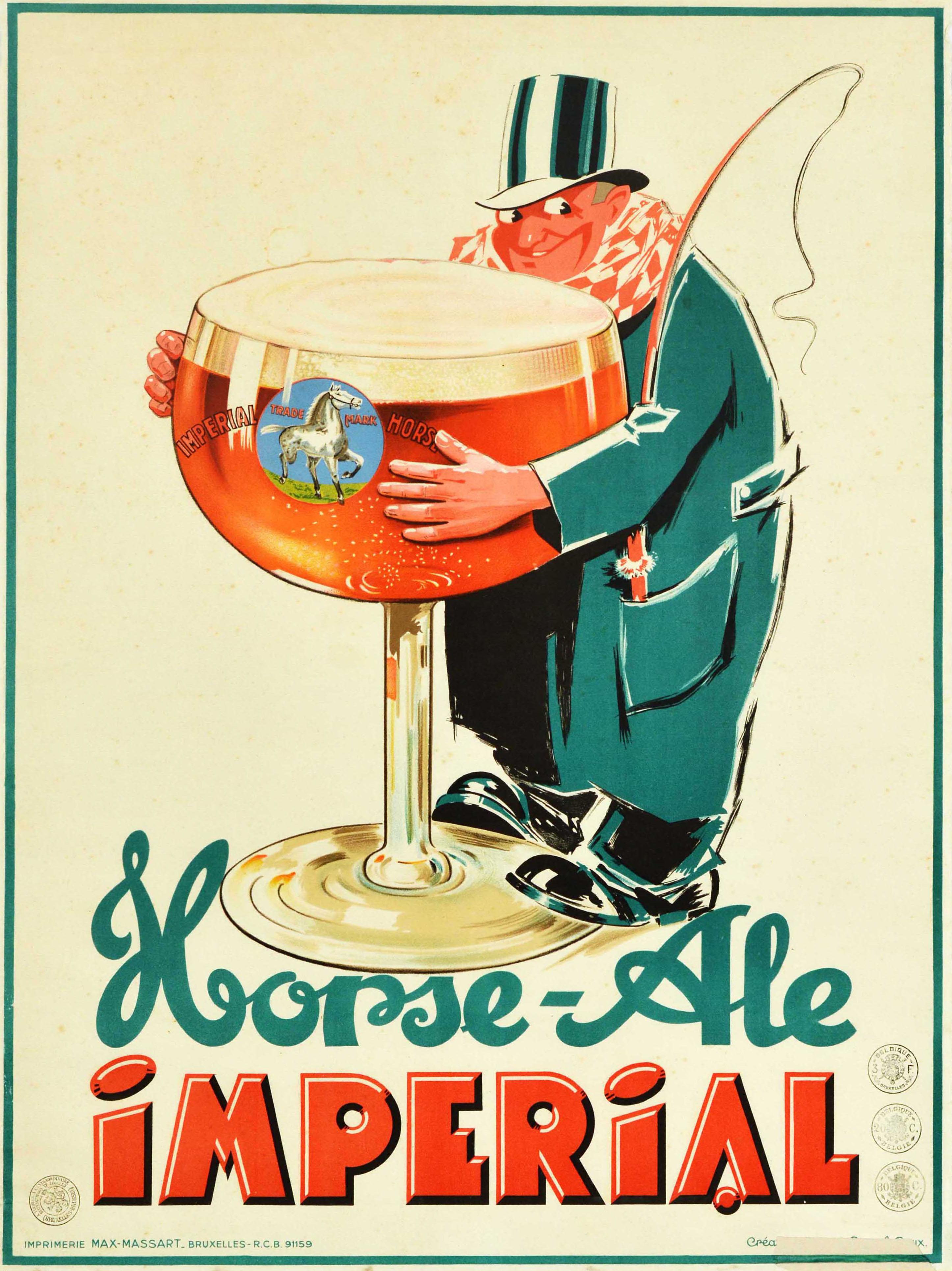 Unknown Print - Original Vintage Poster For Horse Ale Imperial Beer Drink Glass Coachman Design