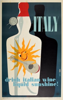 Original Retro Poster For Italy Drink Italian Wine Liquid Sunshine Travel Art