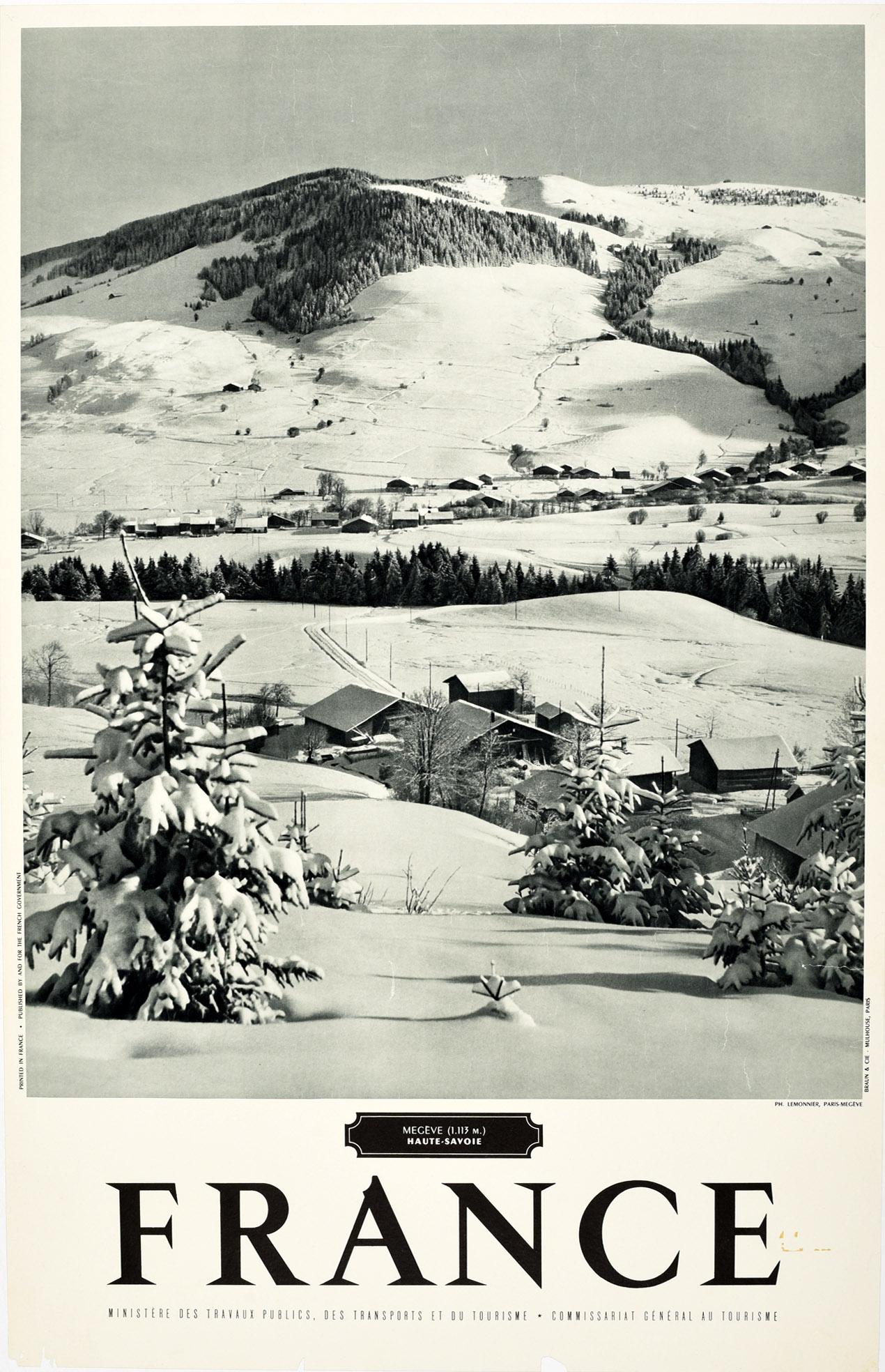 Unknown Print – Original Vintage-Plakat für Megeve Haute Savoie Frankreich Alpen Wintersport Skifahren