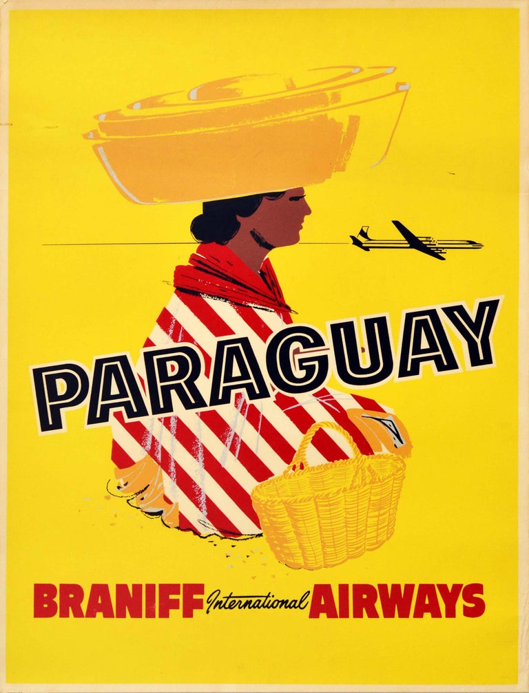 Unknown Print - Original Vintage Poster For Paraguay Braniff Airways South America Travel Design