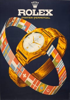 Original Vintage Poster For Rolex Oyster Perpetual Swiss Luxury Watch Models