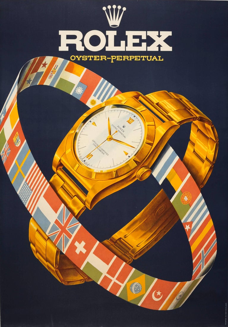 Unknown - Original Vintage Poster For Rolex Oyster Perpetual Swiss Luxury  Watch Models at 1stDibs