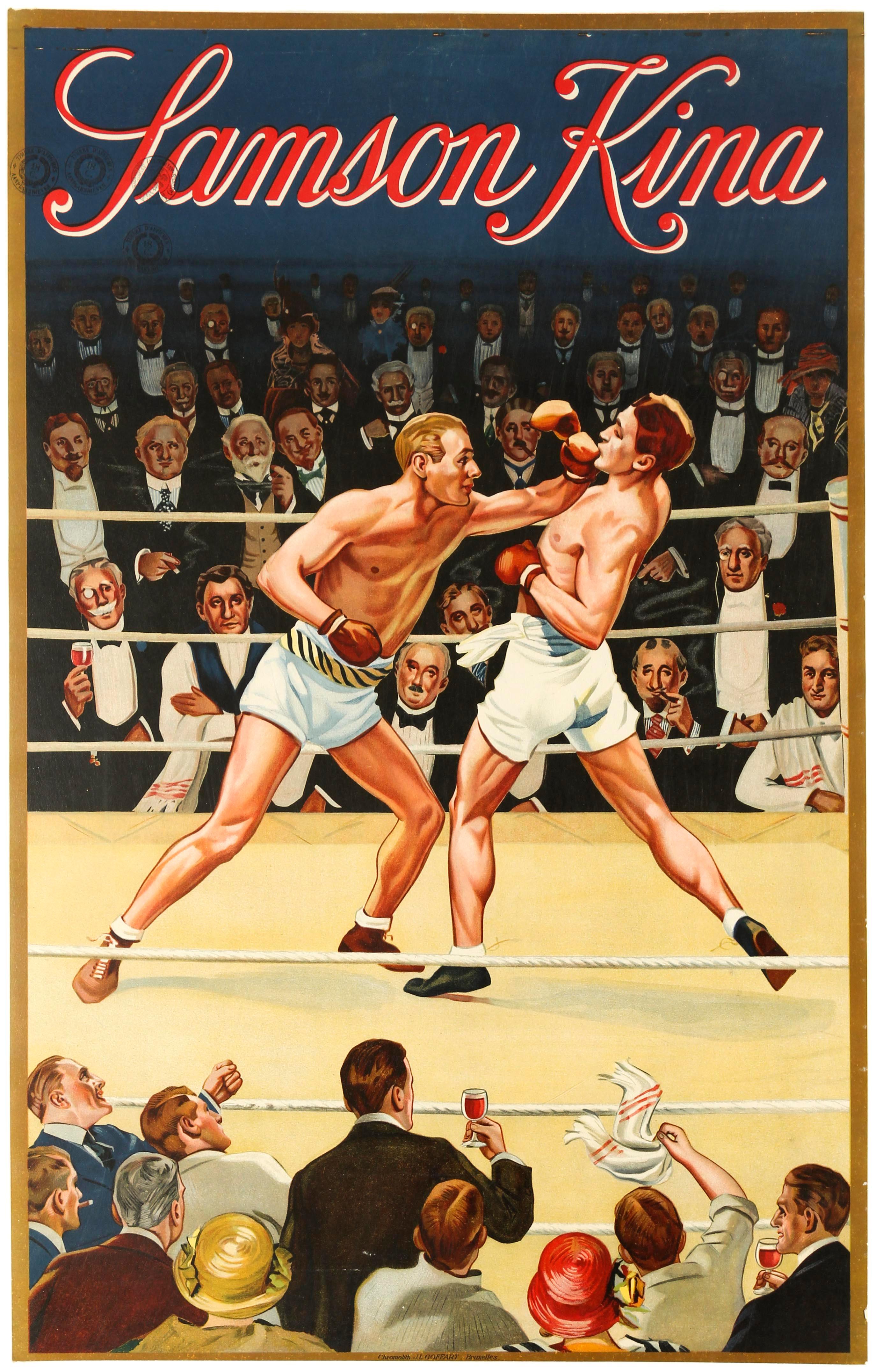 Unknown Print - Original Vintage Poster For Samson Kina Aperitif Drink Boxing Ring Sport Design