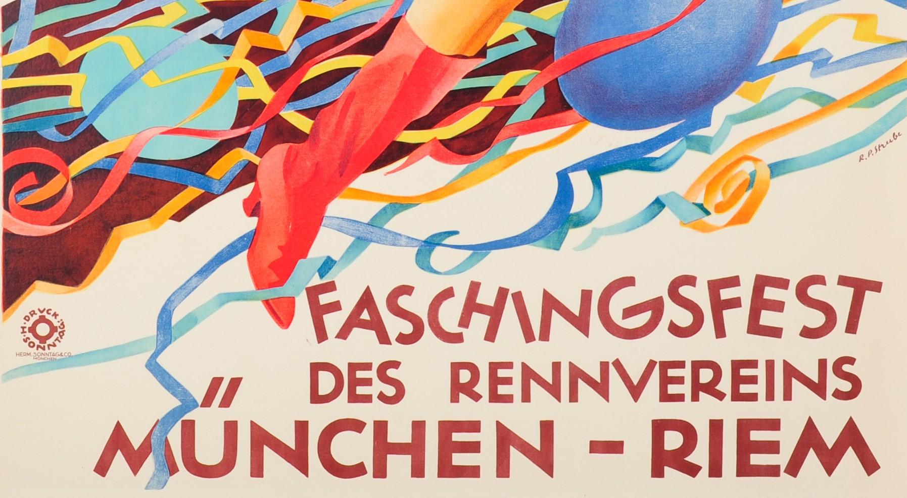 Original Vintage Poster For The Aufgalopp Faschingsfest Carnival Munich Ft Horse - Beige Print by Unknown