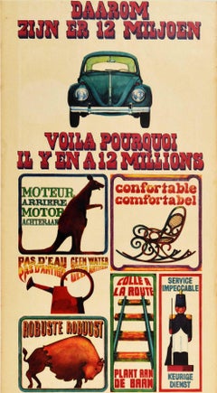 Original Vintage Poster For Volkswagen Beetle 12 Million VW Car Advertising Art