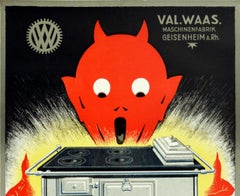 Original Vintage Poster For Waasia Household Stoves Kitchen Cooker Devil Design