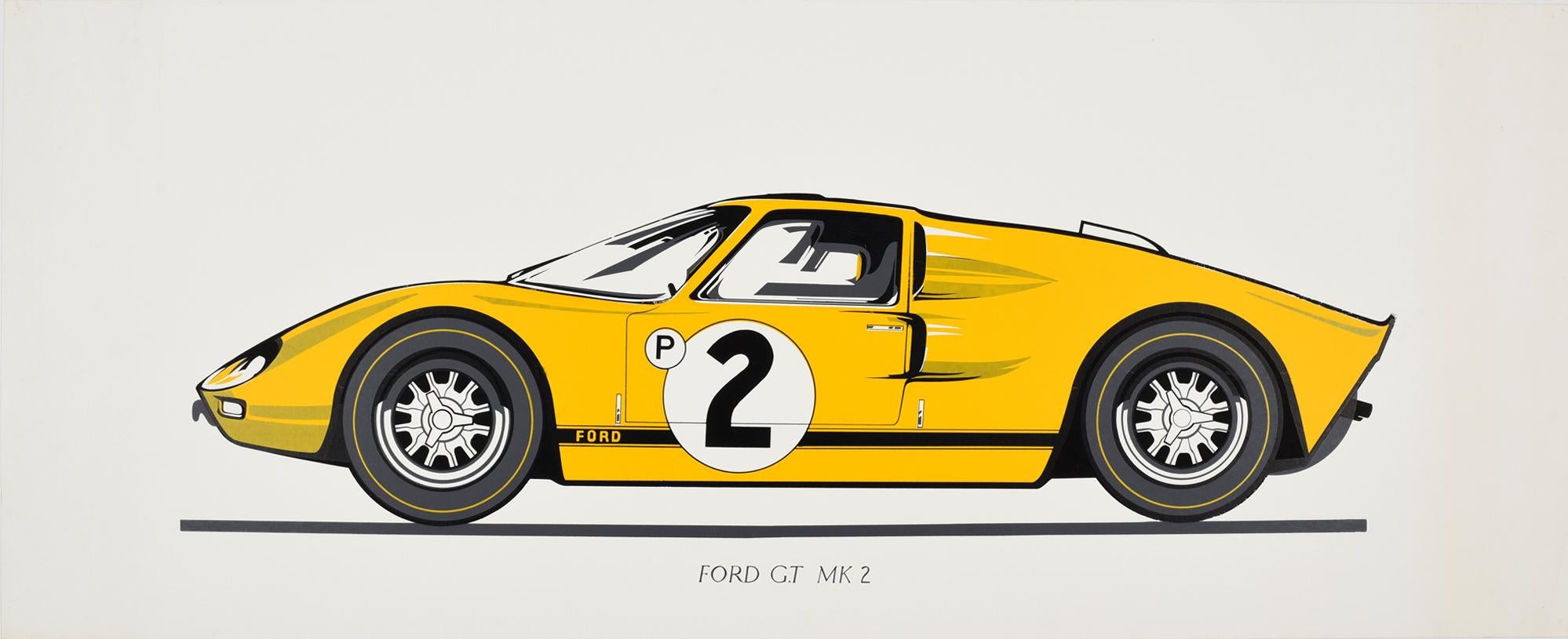 Unknown Print - Original Vintage Poster Ford GT MK 2 Racing Car Motor Sport 24 Hours Le Mans Win