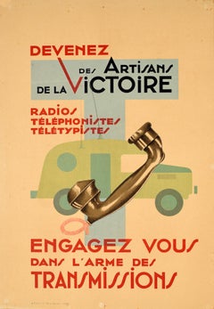 Affiche rétro originale de l'armée française, Signal Corps, communications téléphoniques par radio et téléphone