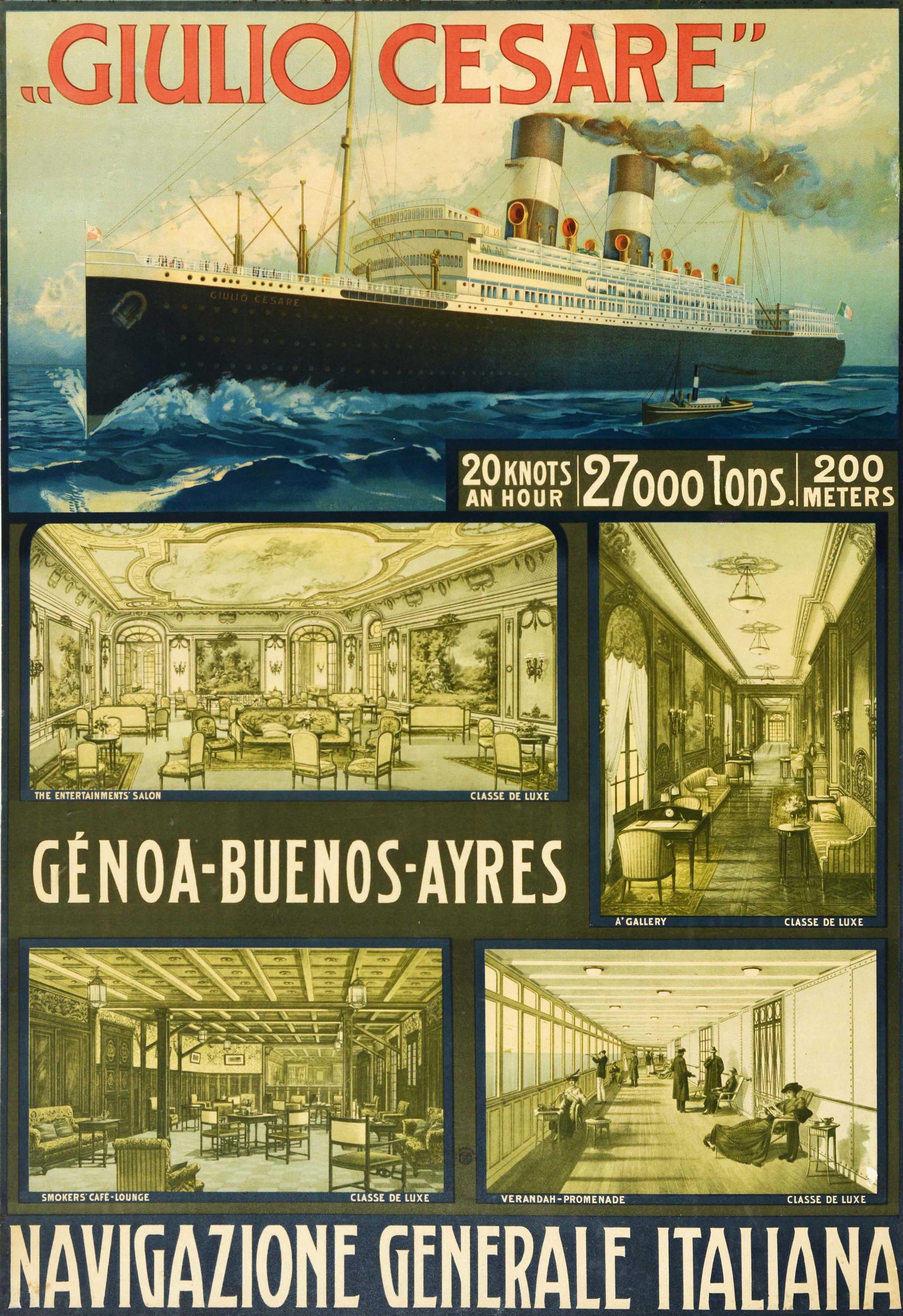 Print Unknown - Affiche rétro originale de Giulio Cesare, bateau à vapeur à vapeur, paquebot de croisière, voyage NGI 