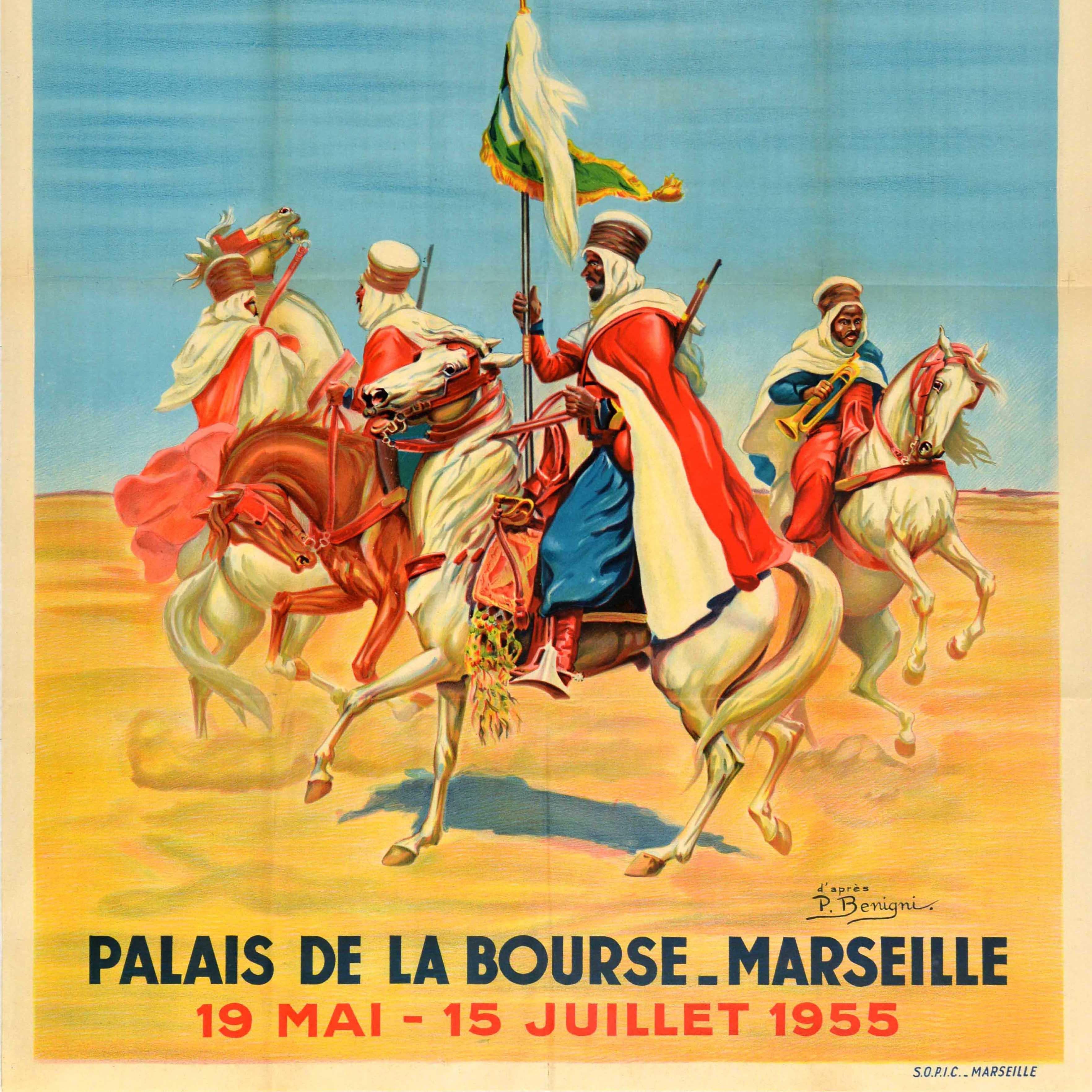 Manifesto pubblicitario originale d'epoca per un'Esposizione Alla Gloria dell'Esercito Africano dal 1830 / A La Gloire de l'Armee d'Afrique sotto l'alto patronato del Presidente della Repubblica e del Ministro della Difesa Nazionale presso il