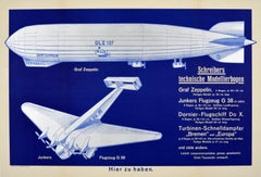 Original Vintage Poster Graf Zeppelin Schreibers Models Junkers Flugzeug G38