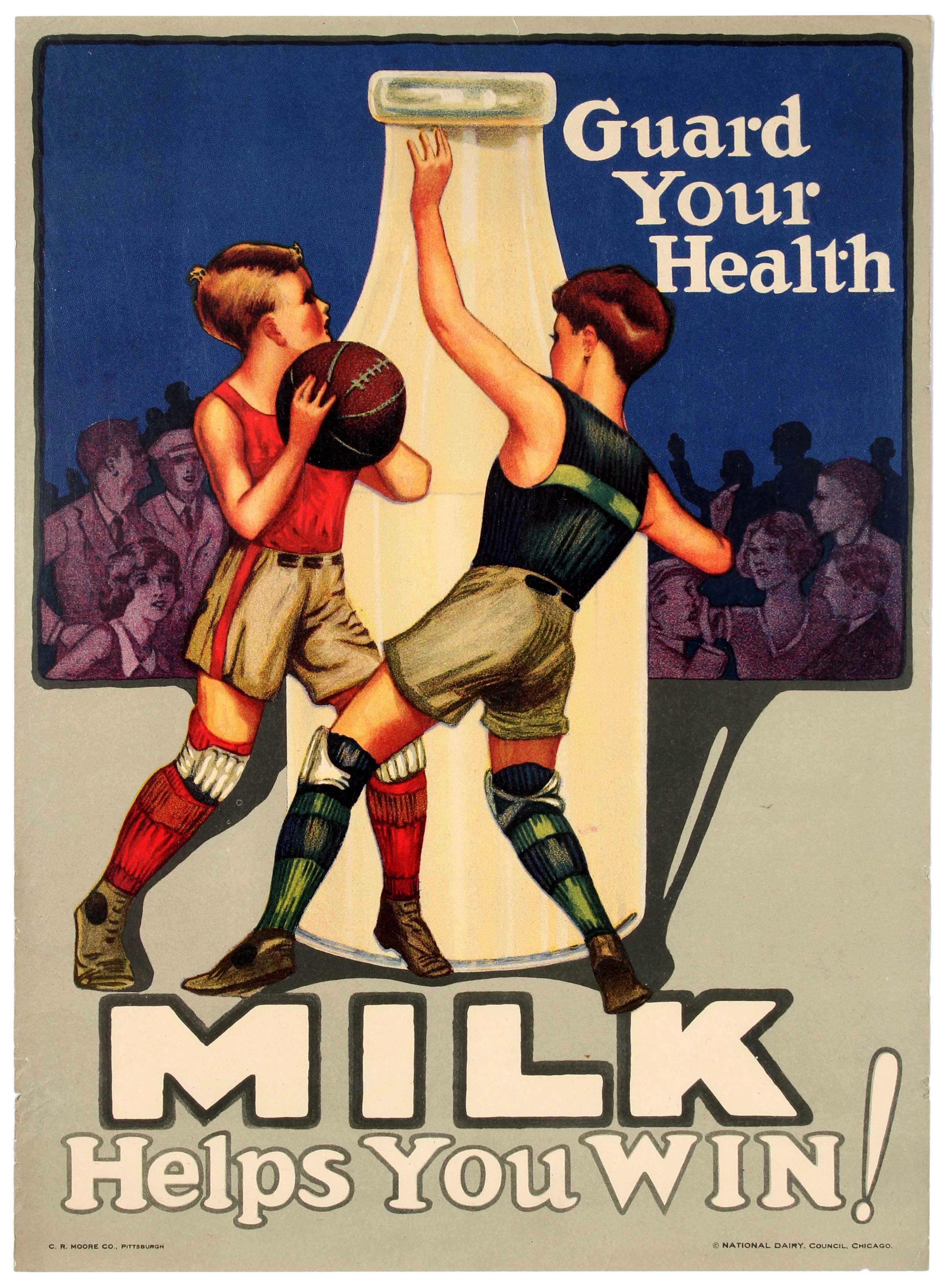 Unknown Print - Original Vintage Poster Guard Your Health Milk Helps You Win! Ft Basketball Game