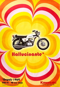 Original Vintage Poster Hallucinate Kawasaki Motorcycle Let The Good Times Roll