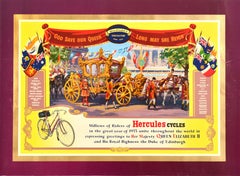 Original Used Poster Hercules Cycles Queen Elizabeth II Coronation 1953 Art