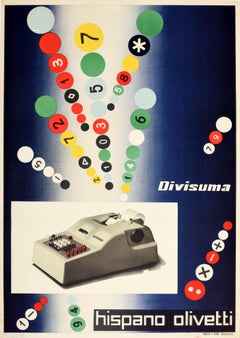 Original Vintage Poster Hispano Olivetti Divisuma Electric Calculator Midcentury