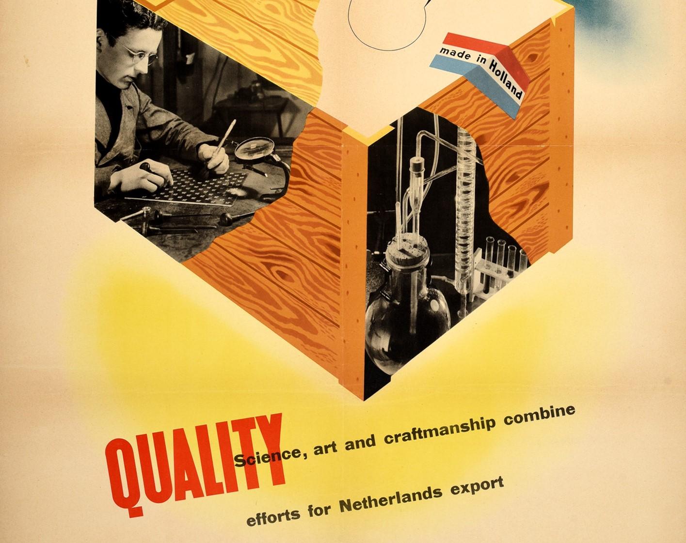 Original Vintage Poster Holland Science Art And Craftsmanship Netherlands Export - Orange Print by Unknown