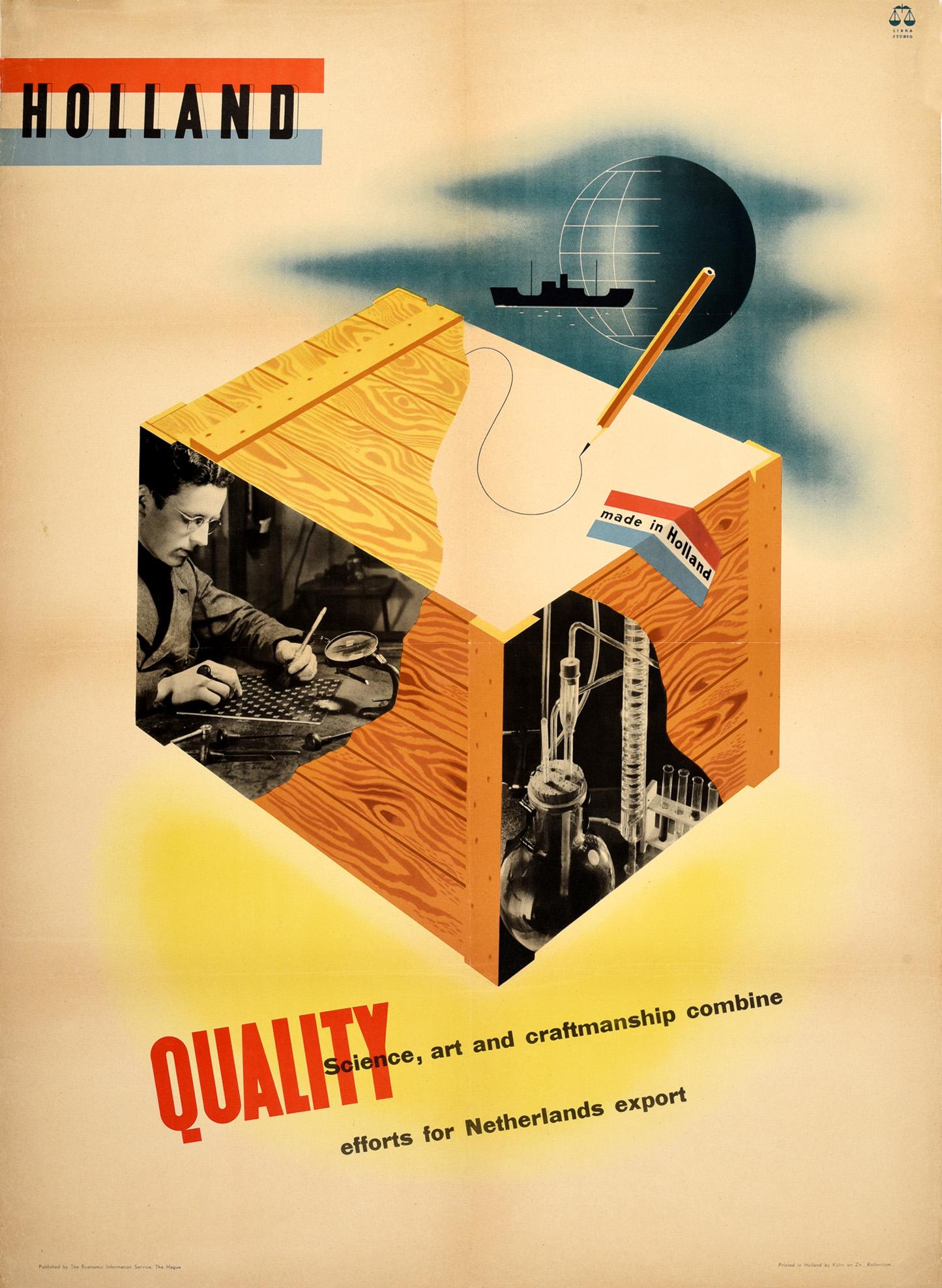 Unknown Print - Original Vintage Poster Holland Science Art And Craftsmanship Netherlands Export