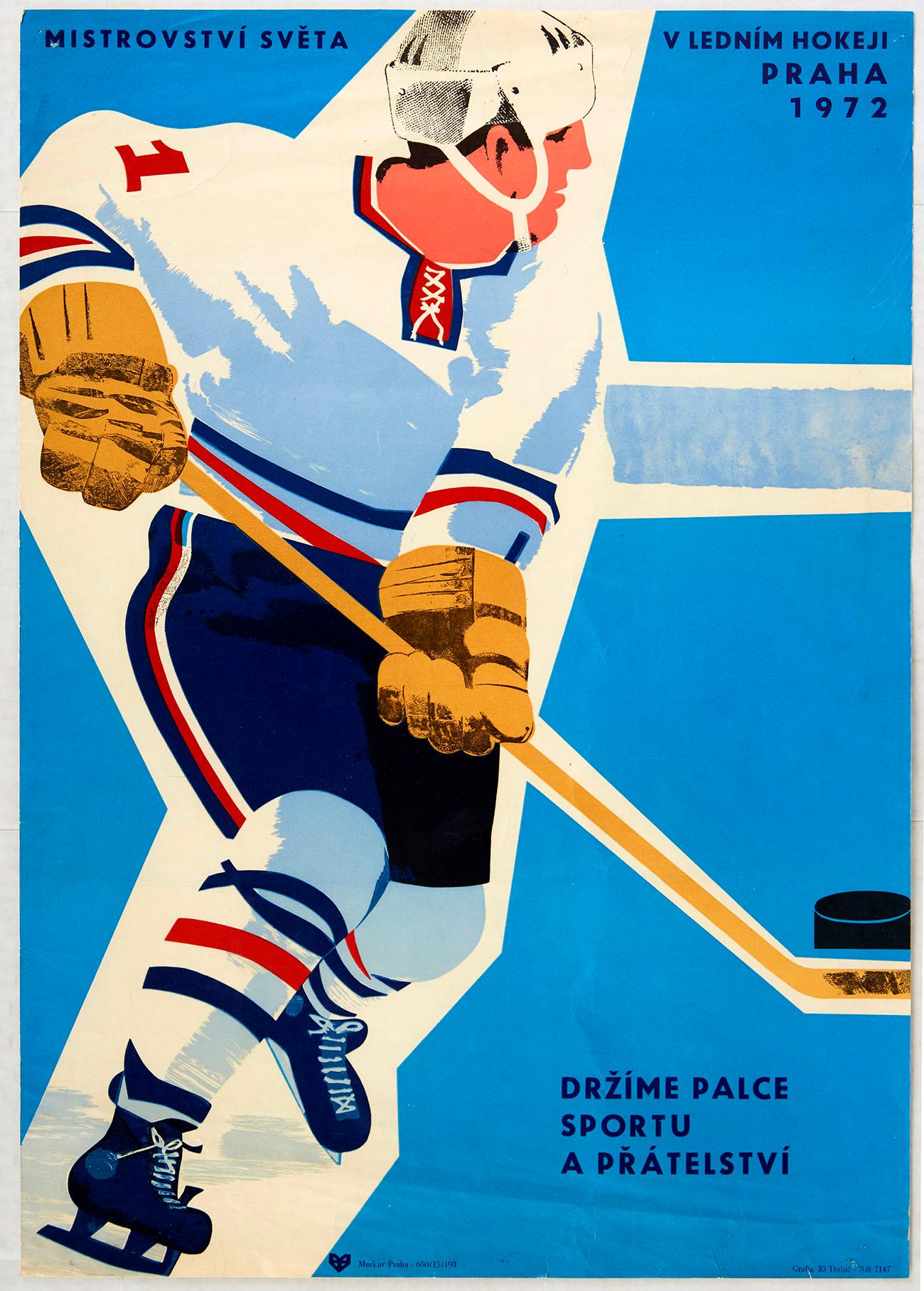 Unknown Print - Original Vintage Poster Ice Hockey World Championships Prague Sport & Friendship