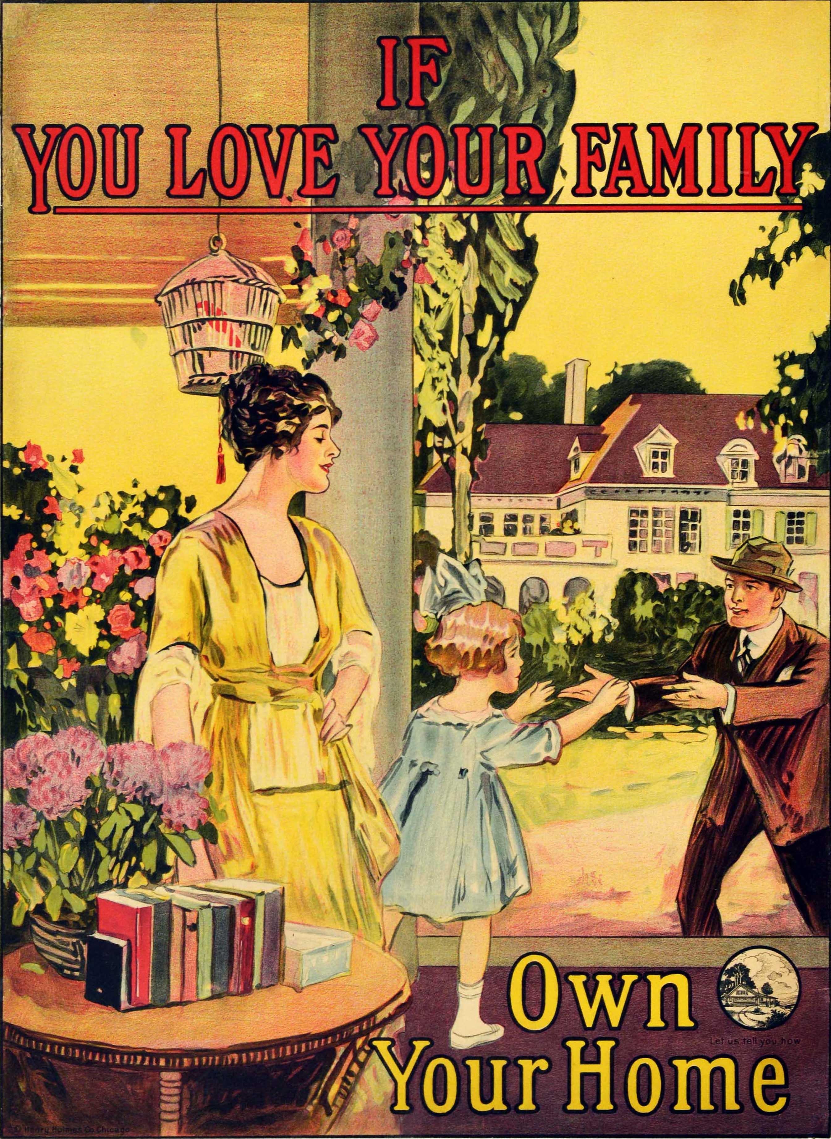 Unknown Print - Original Vintage Poster If You Love Your Family Own Your Home Porch Garden Art