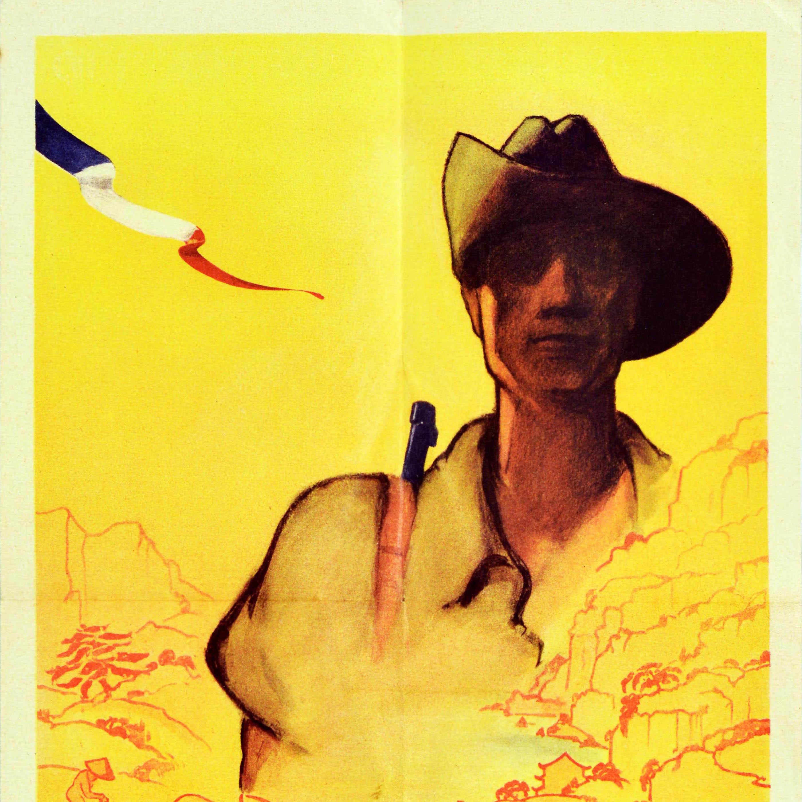 Original Vintage Poster Indochina Veteran Support France Vietnam Cambodia Picard - Yellow Print by Unknown