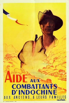 Original-Vintage-Poster Indochina Veteran Support, Frankreich, Vietnam, Kambodscha