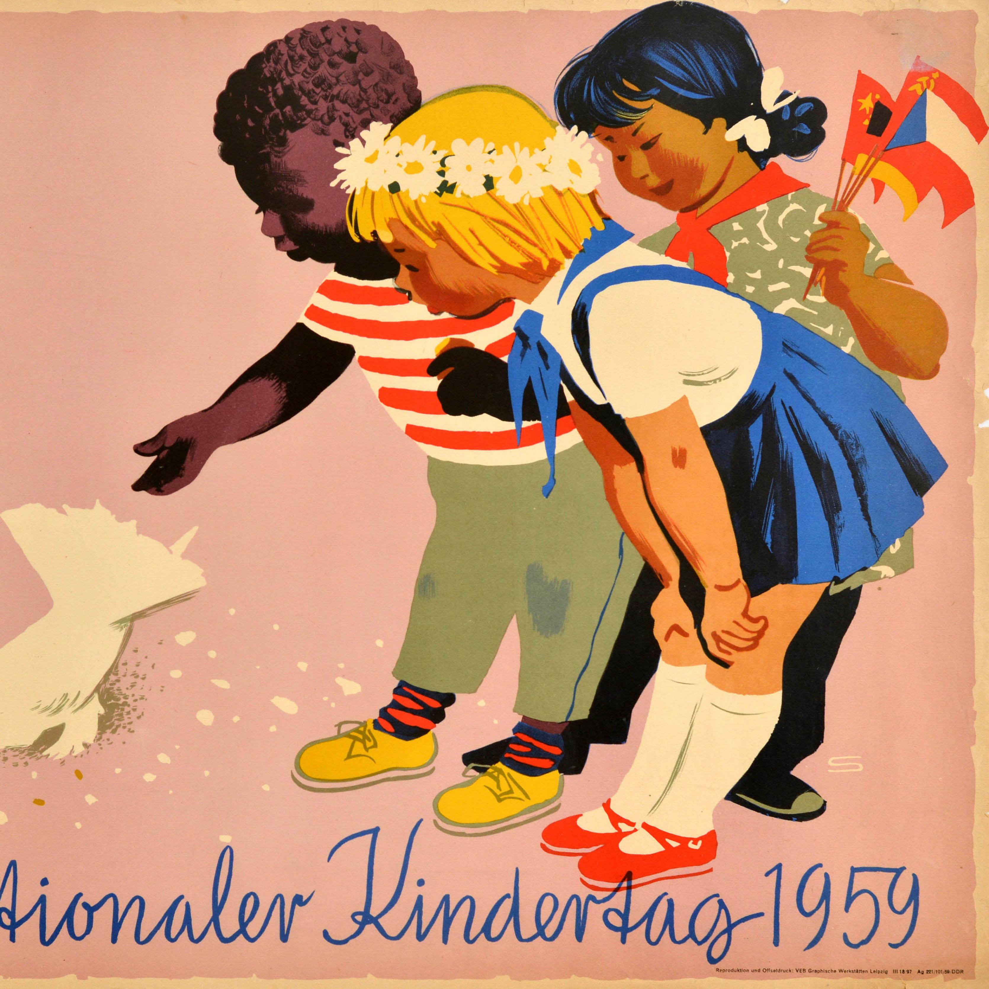 Original Vintage Poster International Childrens Day International Kindertag Dove For Sale 1