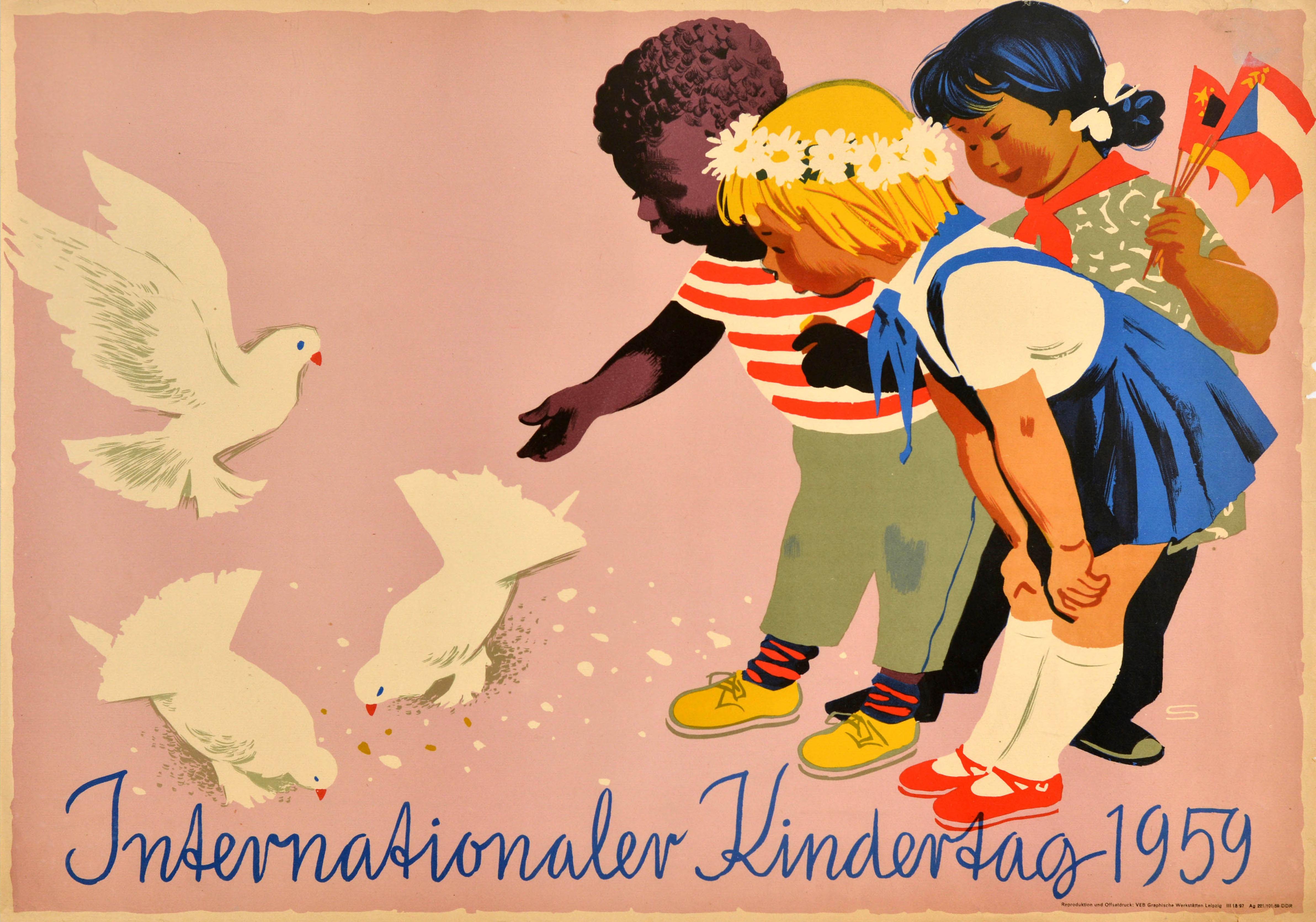 Unknown Print - Original Vintage Poster International Childrens Day International Kindertag Dove