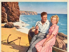 Original Vintage Poster Invest In The Savings Bank Holidays Seaside Beach Boat
