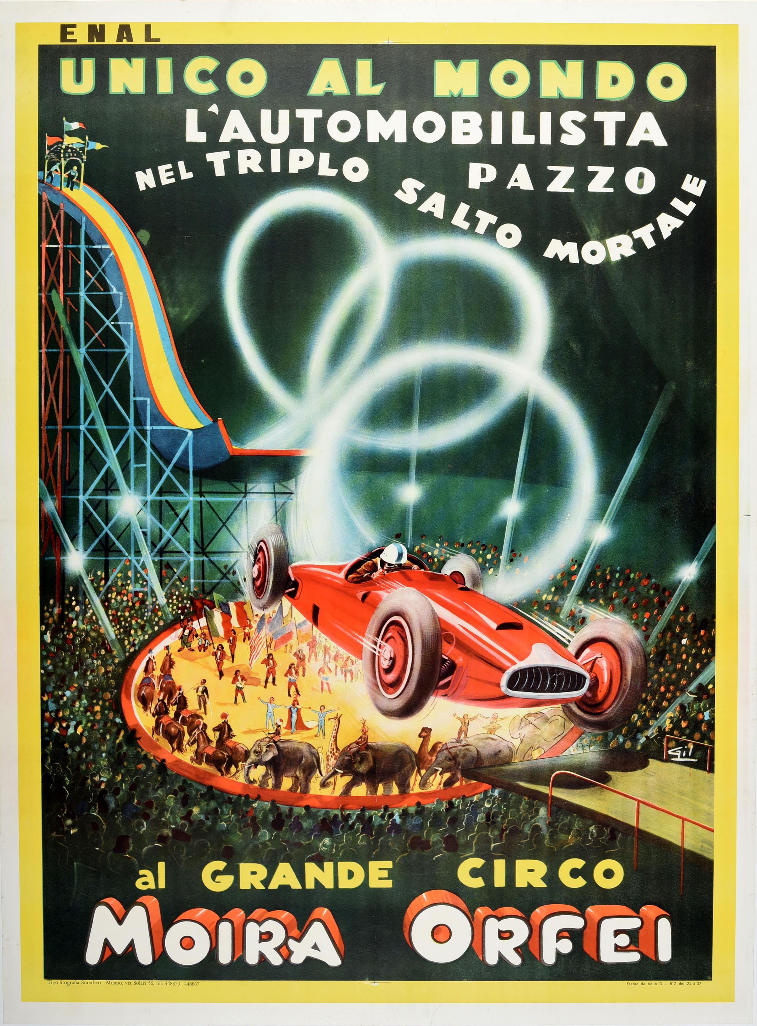 Unknown Print - Original Vintage Poster Italy Circus Queen Moira Orfei Triple Somersault Car Act