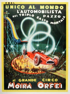 Affiche vintage d'origine, Italie, Circus Queen Moira Orfei, Triple Somersault Car Act