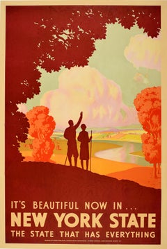 Original Vintage Poster It's Beautiful Now In New York State Travel Hiking Fall