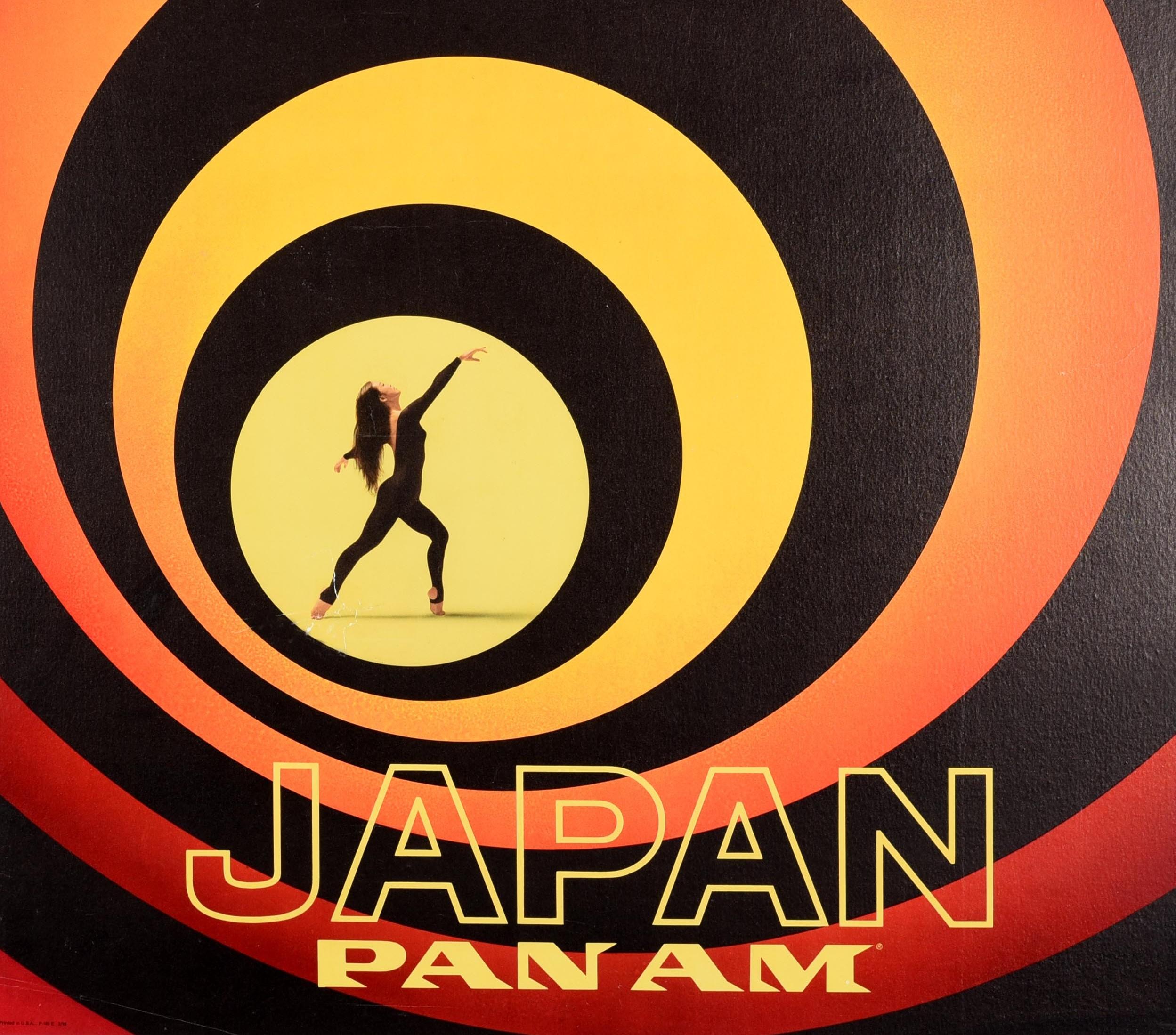 Original Vintage Poster Japan Pan Am Travel Art Dancer James Bond Style Design - Orange Print by Unknown