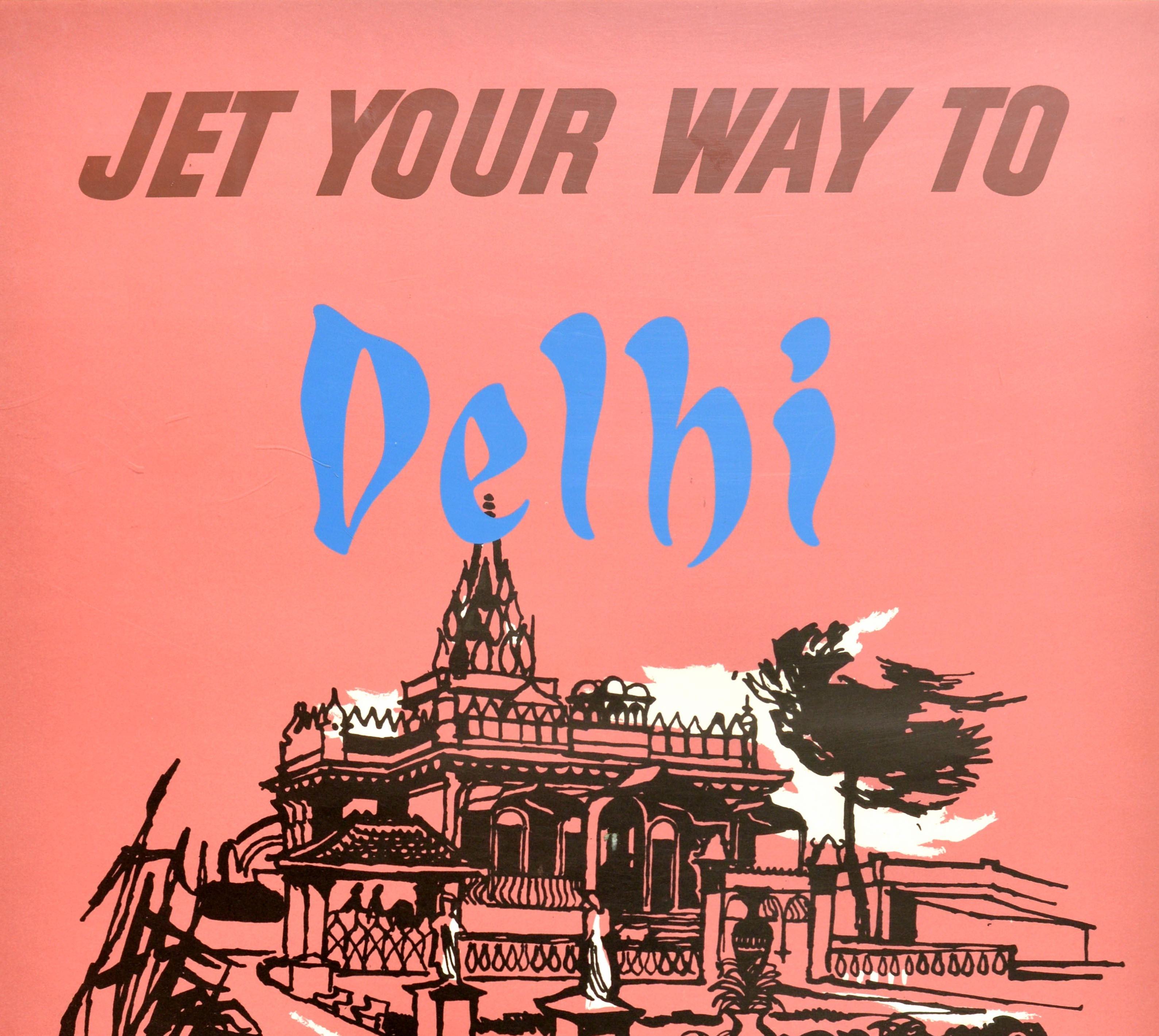 Original Vintage Poster Jet Your Way To Delhi By BOAC India World Travel Airline - Print by Unknown