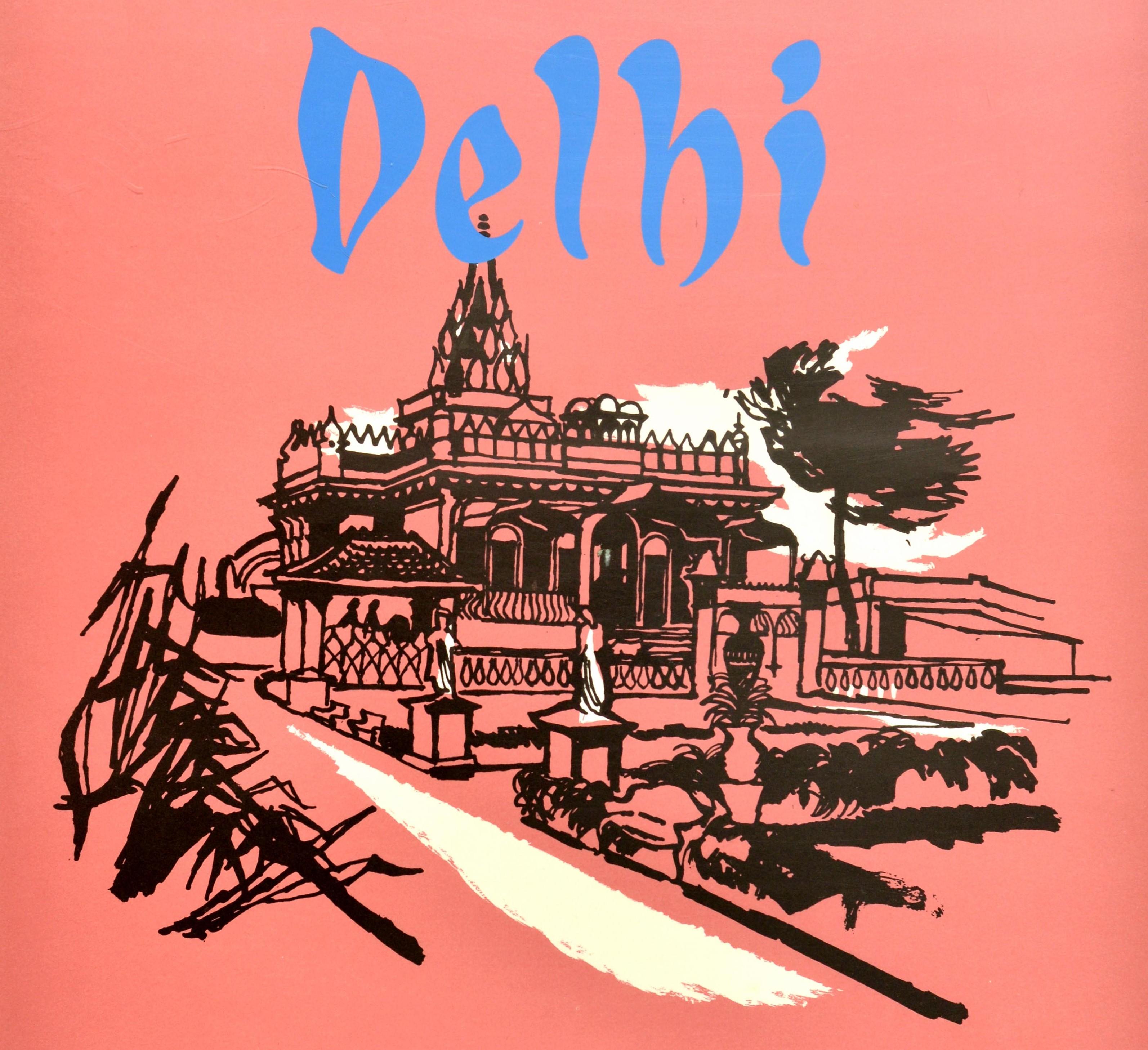 Original Vintage Poster Jet Your Way To Delhi By BOAC India World Travel Airline - Pink Print by Unknown