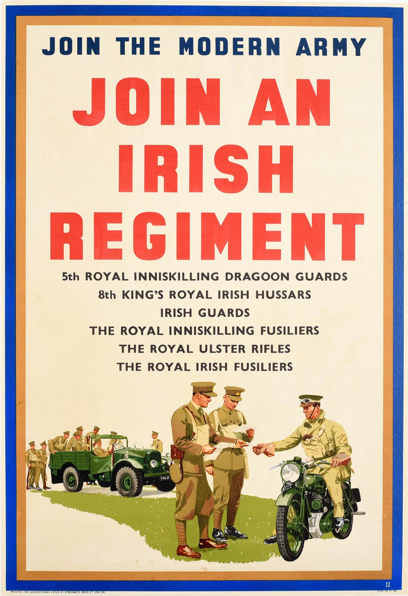 Unknown Print - Original Vintage Poster Join The Modern Army Irish Regiment Military Recruitment