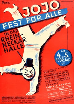 Original Vintage-Poster, Jojo Festival für alle, Clown, Tanz, Musik, Show, Cabaret, Kunst