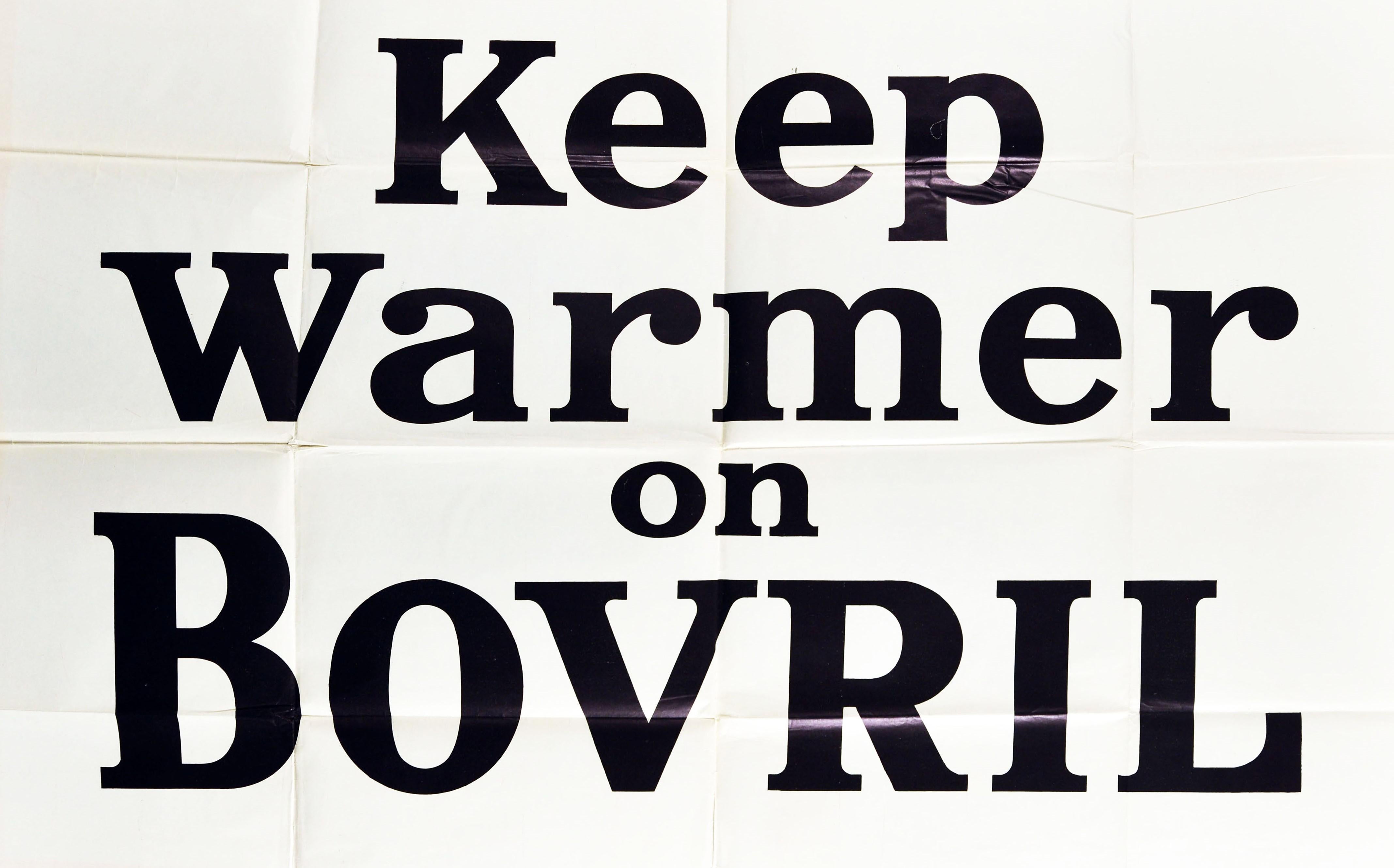 Original Vintage Poster Keep Warmer On Bovril Hot Drink Beef Extract Food Advert - Print by Unknown