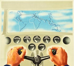 Original Vintage Poster KLM Royal Dutch Airline Pilot Caring Hands Route Map