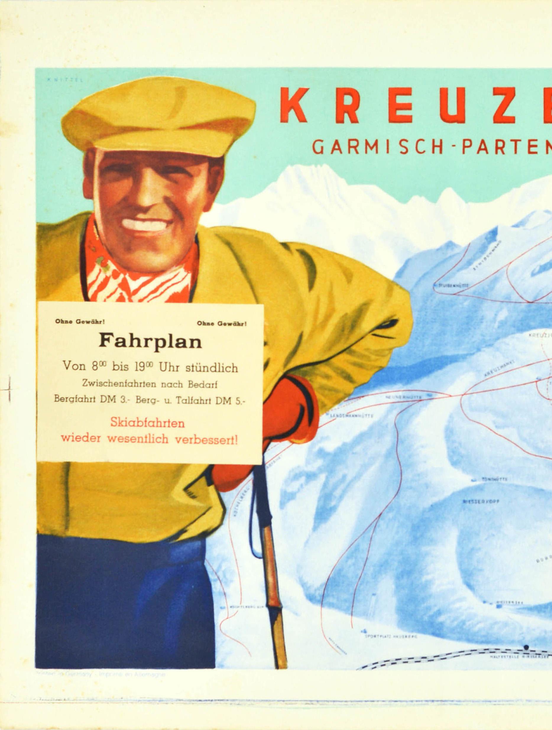 Original Vintage Poster Kreuzeck Bahn Garmisch Partenkirchen Skiing Cable Car - Gray Print by Unknown