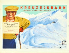 Original Vintage Poster Kreuzeck Bahn Garmisch Partenkirchen Skiing Cable Car