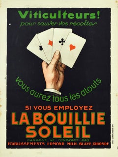 Original Vintage Poster La Bouillie Soleil Wine Growers Vineyard Full House Aces