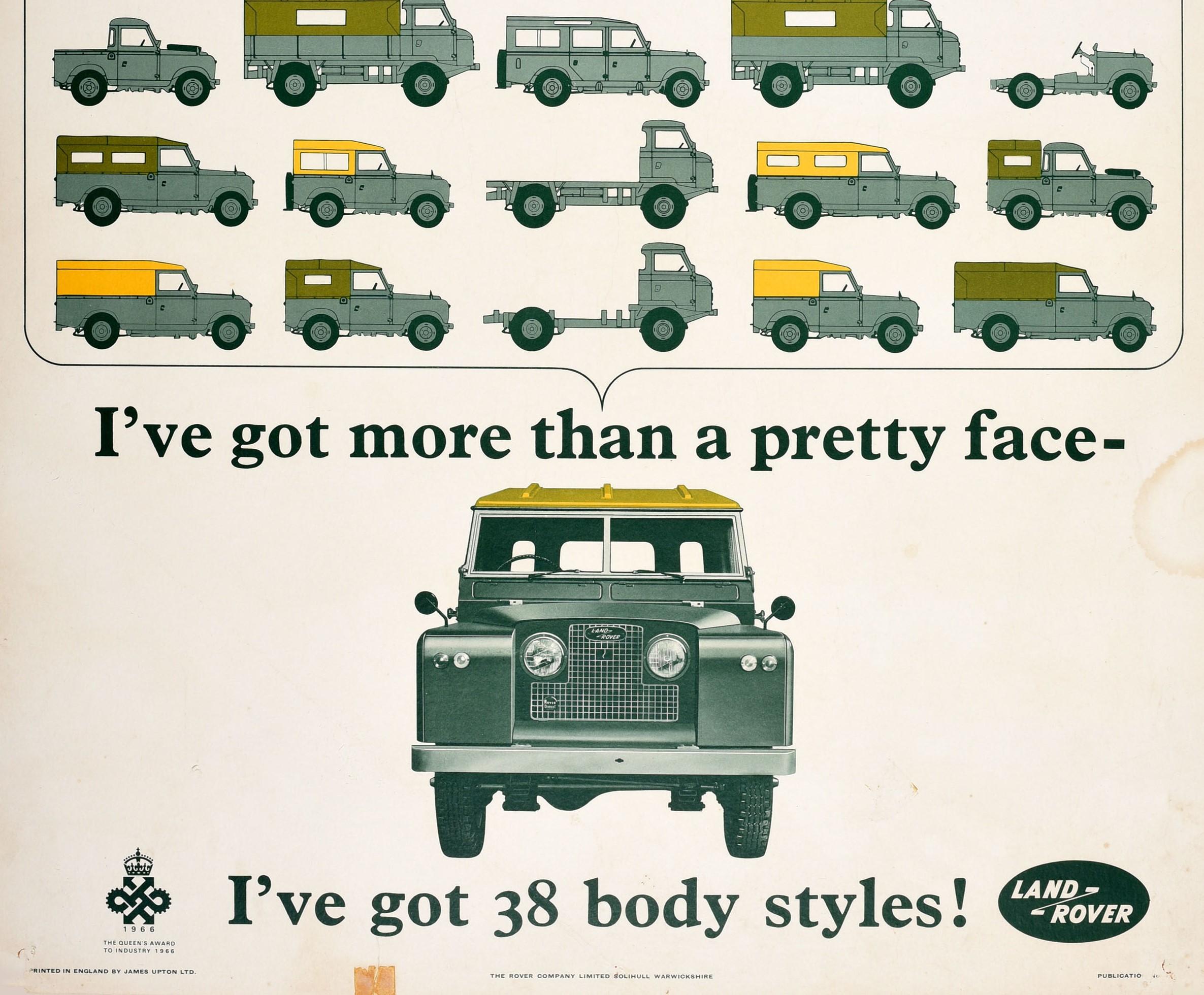 Original Vintage Poster Land Rover Mehr als ein hübsches Gesicht 38 Body Styles Jeep (Beige), Print, von Unknown