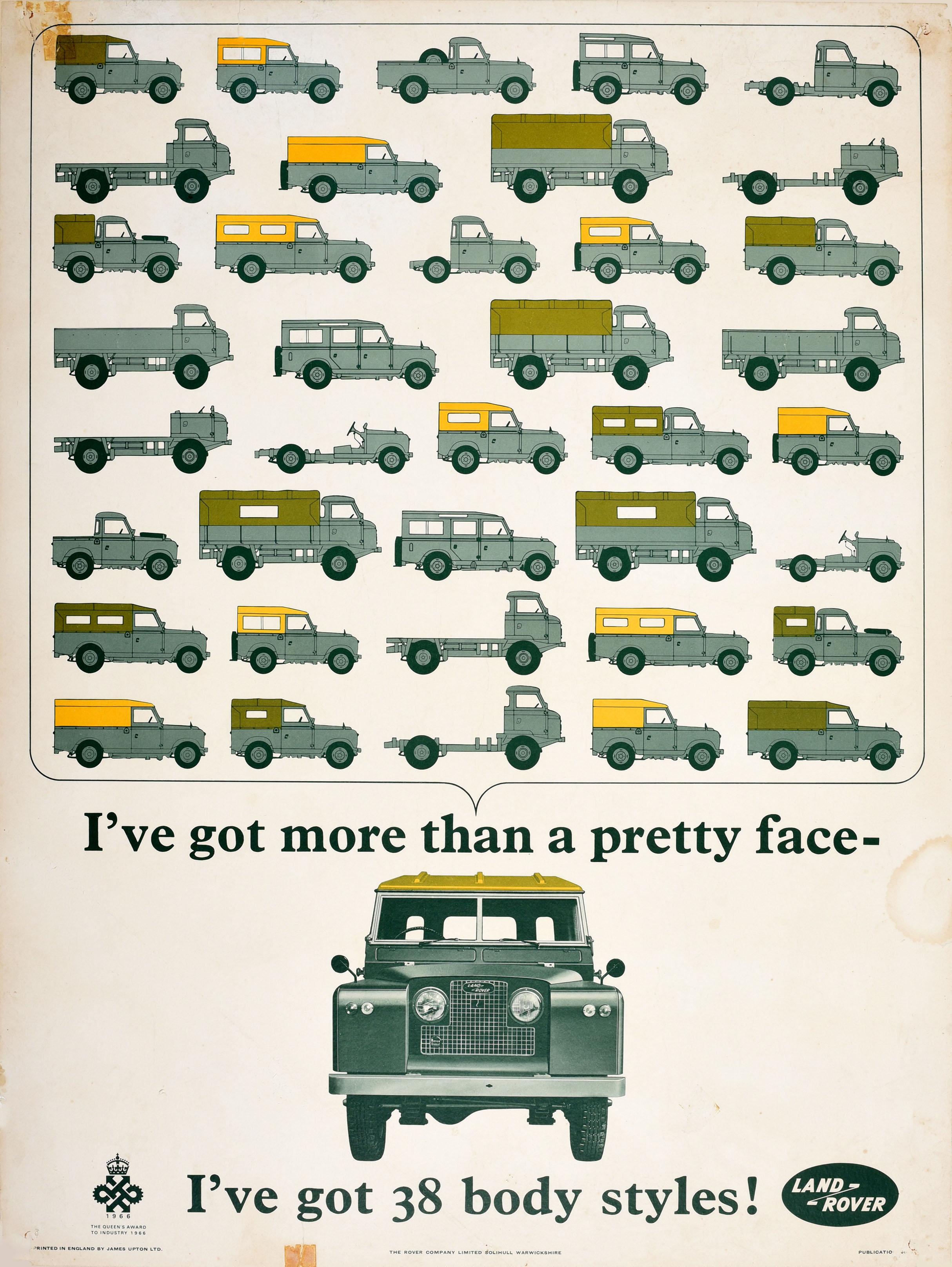 Unknown Print – Original Vintage Poster Land Rover Mehr als ein hübsches Gesicht 38 Body Styles Jeep