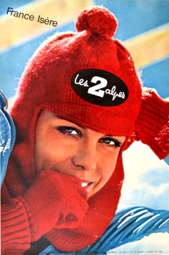 Original Retro Poster Les Deux Alpes Isere France Skiing Winter Sport Travel