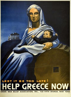 Original Vintage Poster Lest It Be Too Late Help Greece Now WWII War Relief Fund