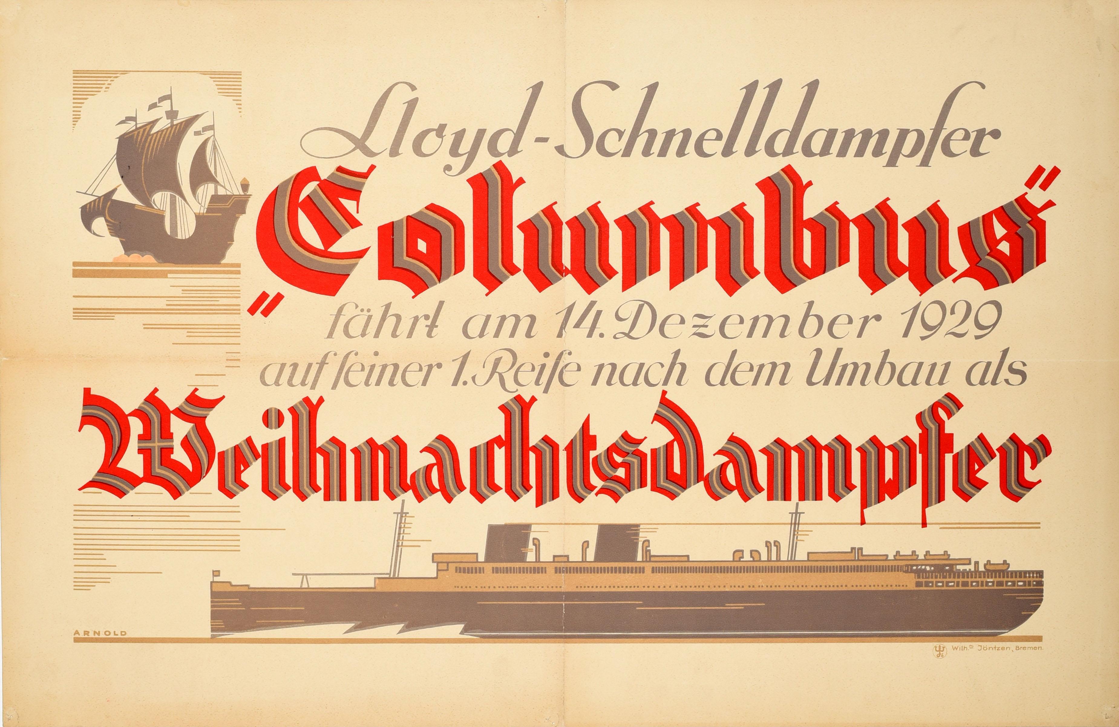 Unknown Print - Original Vintage Poster Lloyd Schnelldampfer Columbus Steamship Cruise Travel