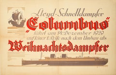 Original Vintage Poster Lloyd Schnelldampfer Columbus Steamship Cruise Travel